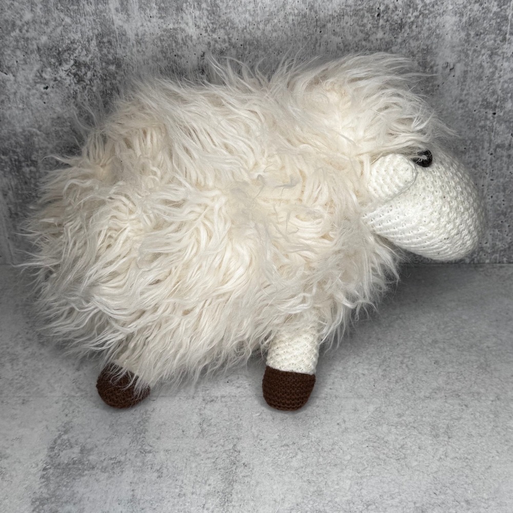 Way To Celebrate Long Pile Sheep Plush Cream Shaggy Crochet Knit Lamb Walmart